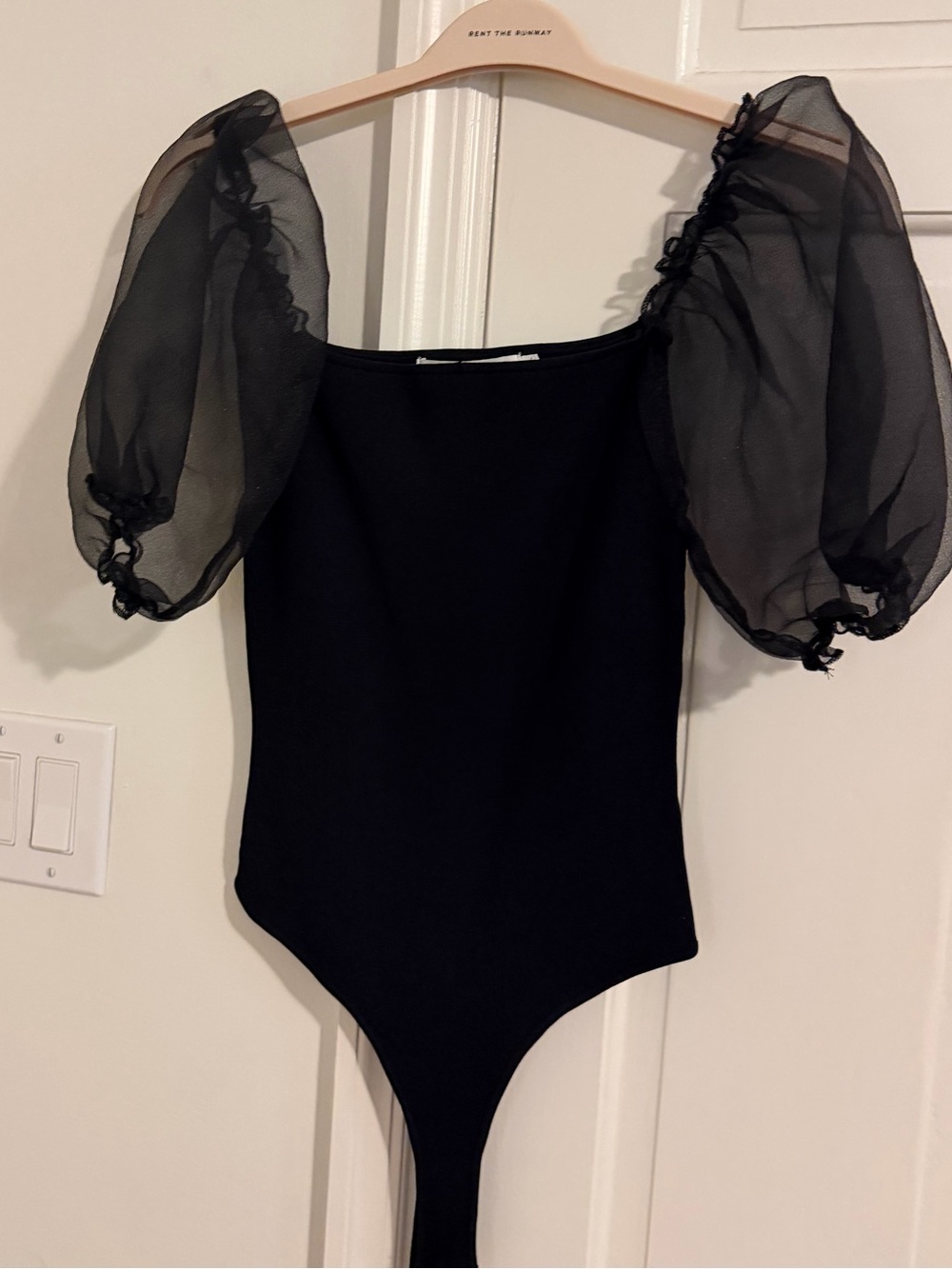 Astr Black Puff-Sleeve One-Piece Bodysuit